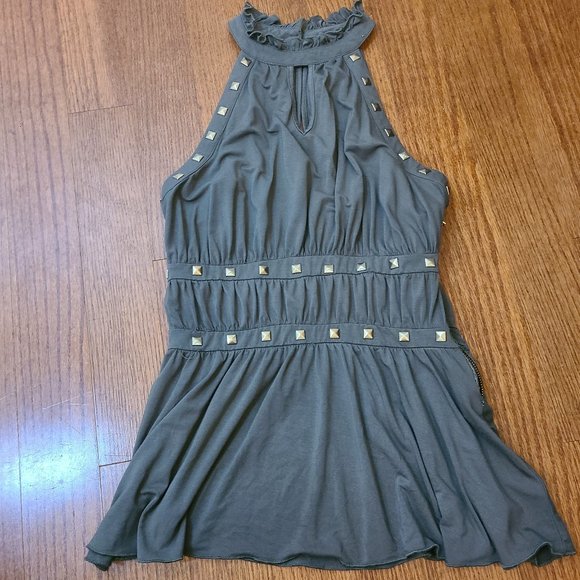 bebe Tops - BEBE Studded High Neck Sleeveless Top Olive - S